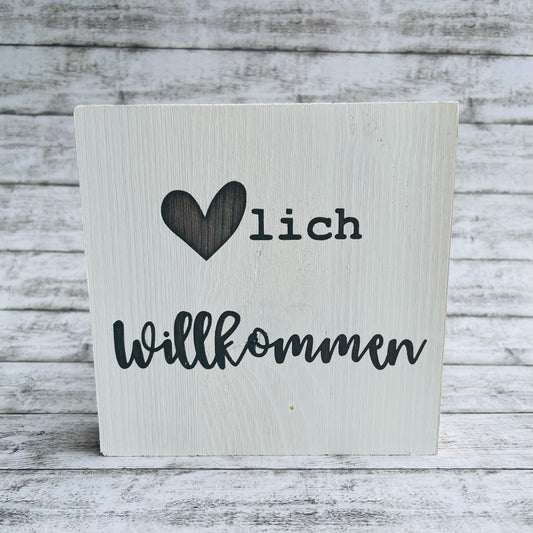 Holzblock - Herzlich Willkommen